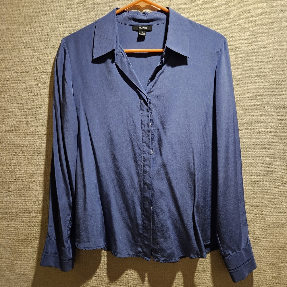 Alfani Women's 100% Silk Blouse, Size 8, Blue